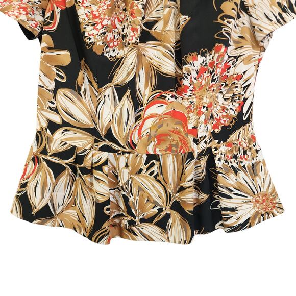 Trina Turk Womens Floral Print‎ Peplum Blouse Size 6 Brown Black Career Office - Picture 3 of 10